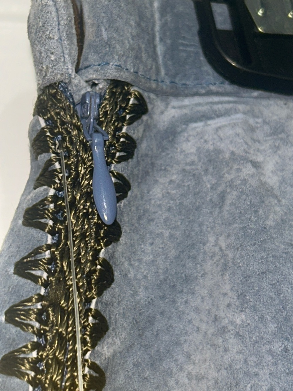“REASONABLE OFFERS ONLY”! Blue Suede Panel Midi Skirt with Crochet Insets. 💙 - Picture 5 of 15